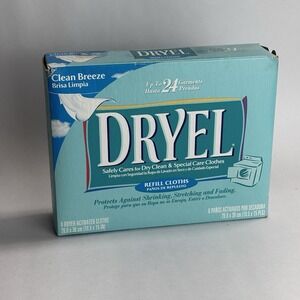 Dryel Clean Breeze 6 Dryer-Activated Refill Cloths 24 Garments Box NEW SEALED